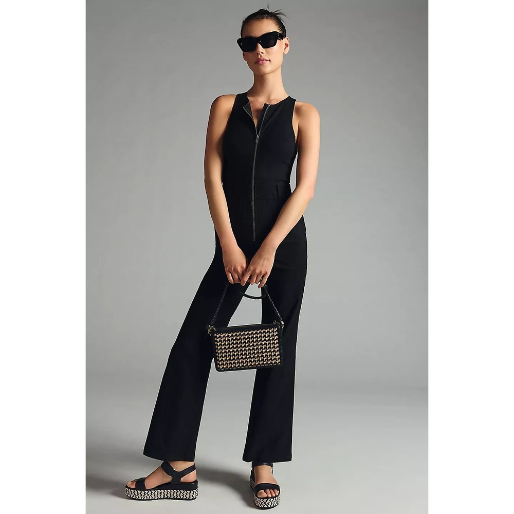 Maeve Naomi Jumpsuit Women's‎ 2 Black Wide Leg Zip Front Workwear Anthropologie